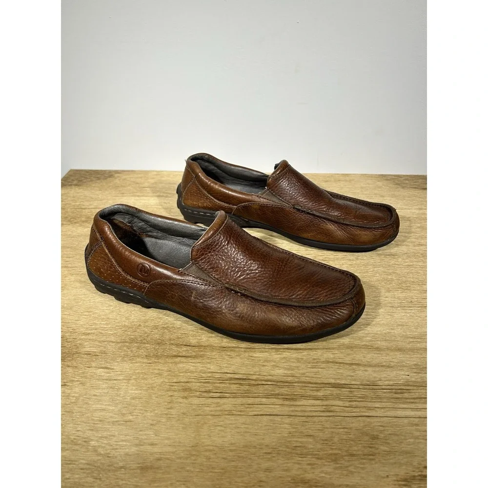 MERRELL Men's Rally Moc 9.5 Dark Earth Leather Driving Loafers Slip On J38507